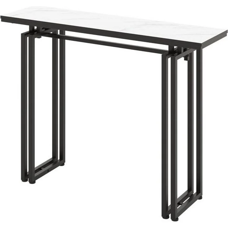 COSTWAY Konsolentisch, Mamor, schmal, Metallrahmen, 110x30x81cm, Schwarz – Bild 4