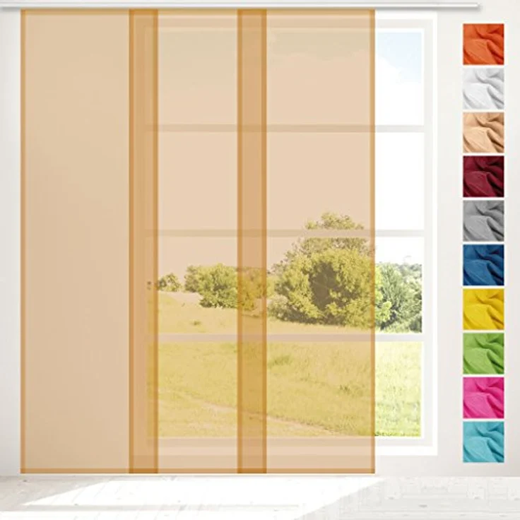 Transparenter Flächenvorhang Voile 60x245 cm wahlweise mit und ohne Technik, schlichte und stilvolle Fensterdekoration in vielen verschiedenen Farben erhältlich (beige - nude / mit Technik) – Bild 5