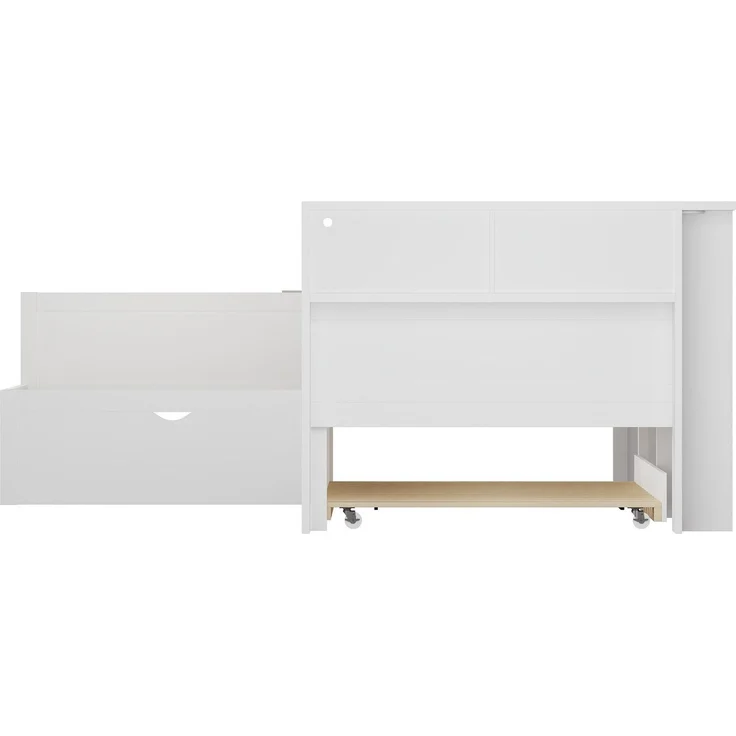 Bett mit LED-Streifen, 3 Schlafgelegenheiten, Regal, Schubladen und Gästebett, 90x200 cm, Holzbett, Jugendbett mit 2 Lattenrosten, L-Form – Bild 8