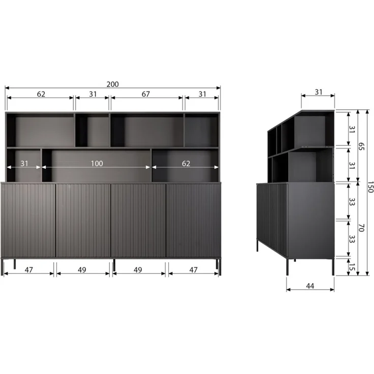 Aufsatzschrank New Gravure aus Kiefernholz, skandinavischer Stil, hellgrau Dust, 200 cm breit – Bild 5