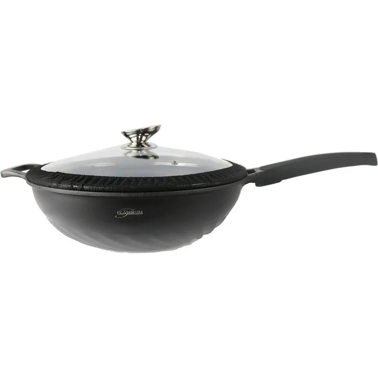 WOK Pfanne 32cm Induktion Aluguss mit Deckel Antihaft Bratpfanne Marmorbeschichtung Gastronomie Home Wokpfanne