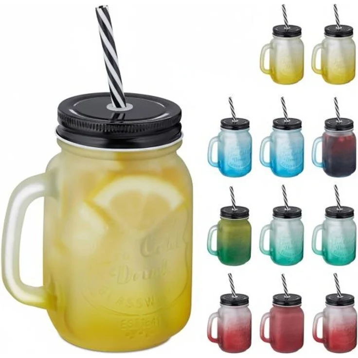 Bunte Trinkgläser mit Deckel 12er Set – Bild 9