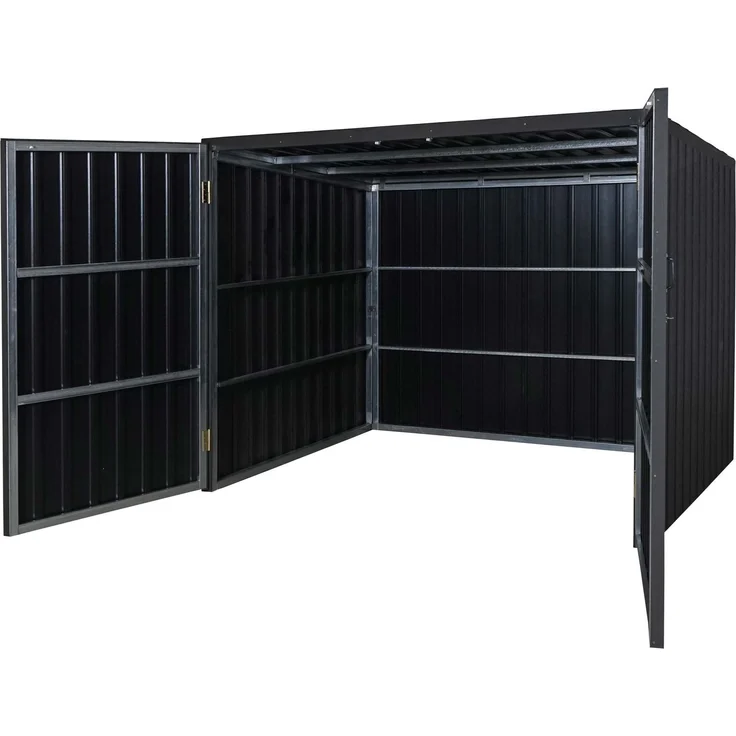 WPC-Fahrradgarage HWC-J29, Geräteschuppen Fahrradbox, Metall Holzoptik abschließbar ~ 4 Räder 172x213x160cm anthrazit – Bild 7