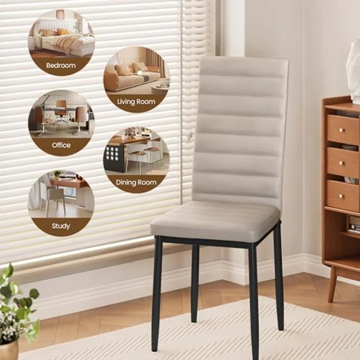 Bealife Esszimmerstühle 6er-Set, Esszimmerstühle-Set für Küche, Esszimmer, Esszimmerstuhl aus Kunstleder mit hoher Rückenlehne, modern (Hellgraues PU-Leder, 6er Set) – Bild 4