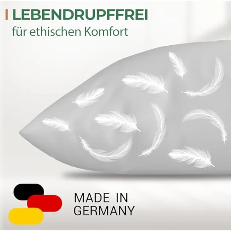 KNERST Federkopfkissen allergikerfreundliches Federkopfkissen, Füllung: Federn, Bauchschläfer, Rückenschläfer, Seitenschläfer, Hergestellt in Deutschland, für Allergiker geeignet – Bild 3
