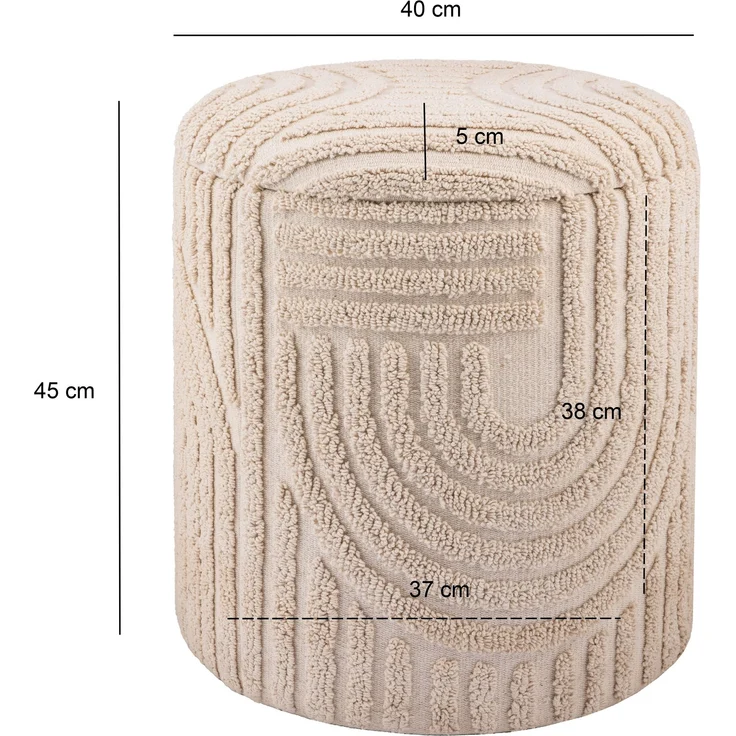 Dekohocker Stauraum Baumwolle Ø40×45cm abnehmbarer Deckel Beige Boho Design – Bild 3