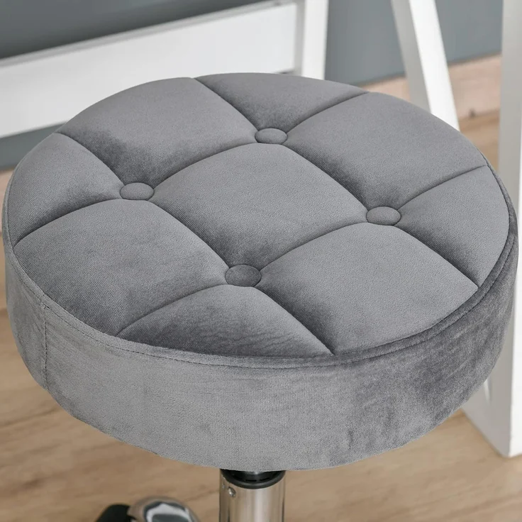 HOMCOM Rollsitz höhenverstellbarer Salonstuhl mit Rädern (Drehhocker, 1 St, Rollhocker), Hellgrau Ø35 x 49-61 cm – Bild 7