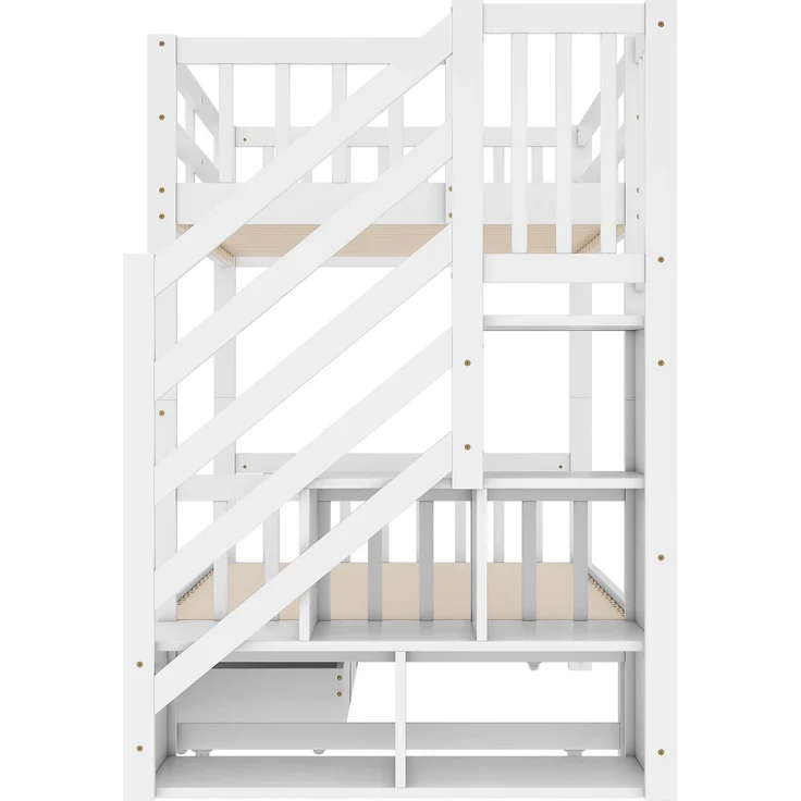 Merax Etagenbett Kinderbett 90x200cm mit umwandelbarem Unterbett 90x200/180x200cm, Weiß – Bild 7
