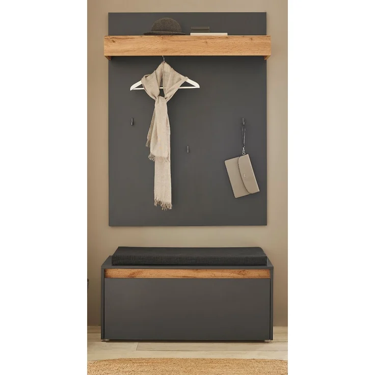 Garderobe Set 3-tlg. Center in grau matt und Eiche Wotan 100 x 200 cm – Bild 2