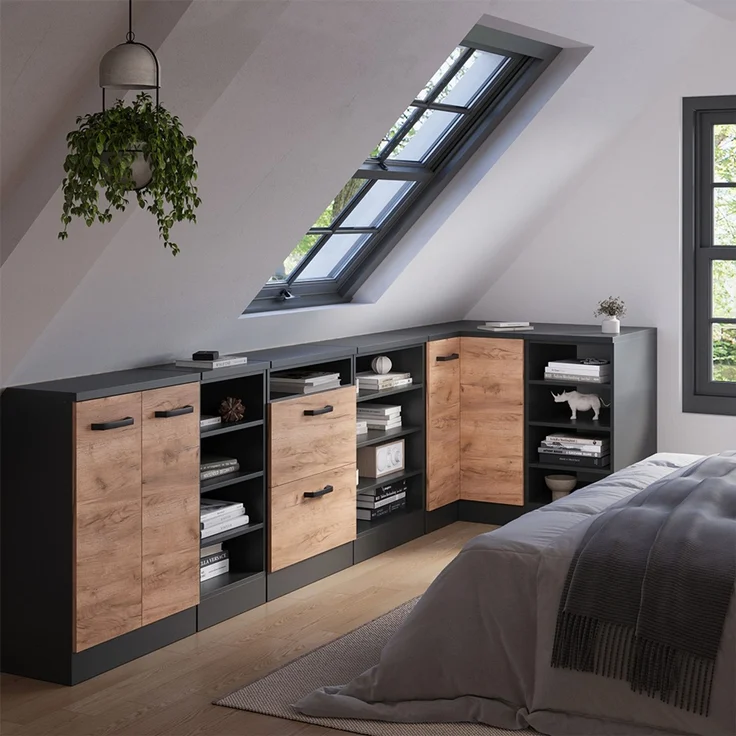 Eck-Küchenschrank für Dachschrägen R-Line Goldkraft Eiche 75.6 cm mit 1 Tür, Schrankkorpus 60 cm Tiefe Vicco – Bild 6