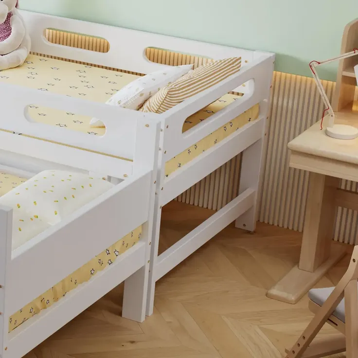 Etagenbett mit 2 Schlafgelegenheiten und Lattenrost, 90x200 cm, Kinderbett mit Rausfallschutz, umbaufähig zu 2 Einzelbetten, Holz – Bild 5