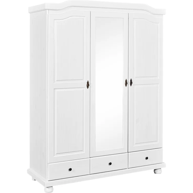 Inter Link Kleiderschrank KAPPL weiß Dielenschrank 3 Türen Kiefer Massivholz 150x56x198 cm