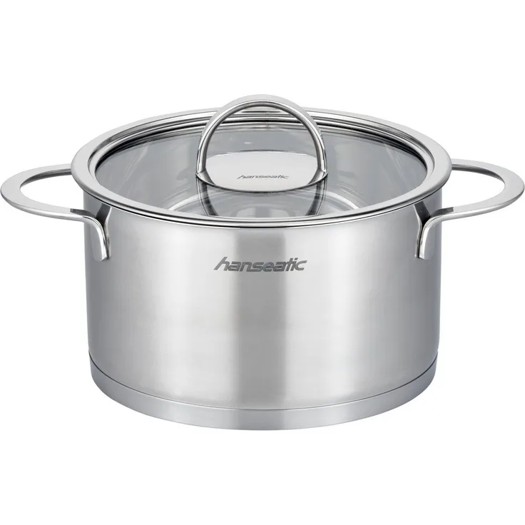 Hanseatic Topf-Set hanseatic, Edelstahl 18/10 (Set, 8-tlg, je 1 Fleischtopf 16/20/24 cm, Bratentopf 20 cm), handfreundliche Kaltmetallgriffe, Literskala, Glasdeckel, Induktion
