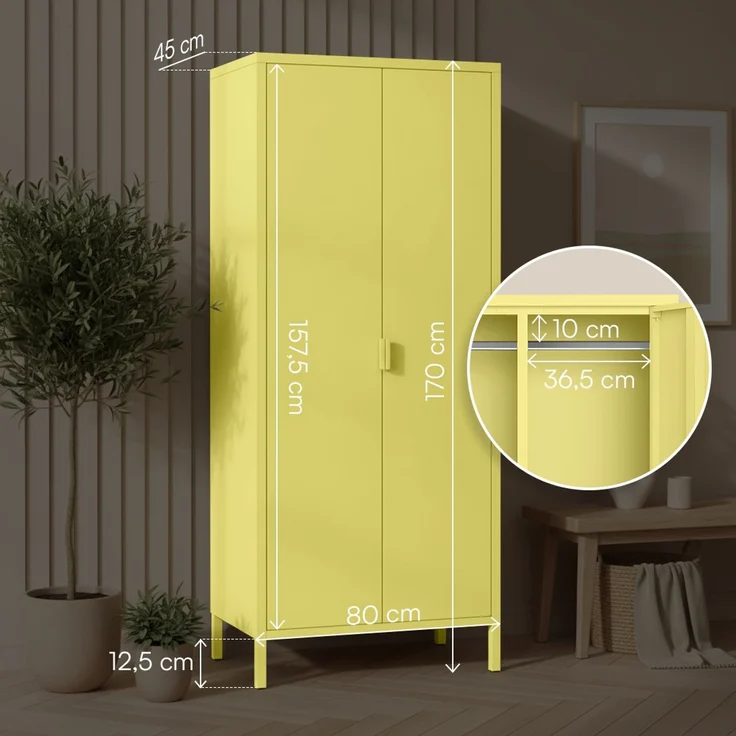 skølm 'Ituri' Kleiderschrank, Metall, 170x45x80 cm, gelb, Garderobe mit 4 Fächern und 2 Kleiderstangen – Bild 6