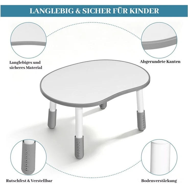 BlingBin Kindersitzgruppe Kindertisch mit 2 Stühlen, Kinderzimmer Tisch & Stühle Set Sitzgruppe, (Kindertisch mit 2 Stühlen, 3-tlg, 3tlg), Höhenverstellbar, Multifunktionaler Kindermöbel für Essen Spielen – Bild 4
