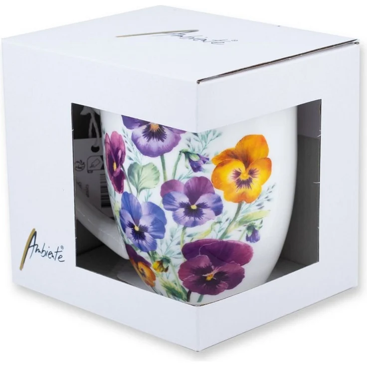 Ambiente Luxury Paper Products Tasse, Keramik, Tasse 10cm Porzellan mit Stiefmütterchen Motiv Violett / Weiß – Bild 1
