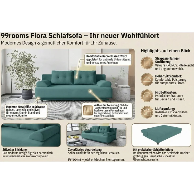 99rooms 3-Sitzer Fiora, Sofa, Inkl. 2 Rückenkissen, 2 Armteilkissen, mit Rundumbezug – Bild 3