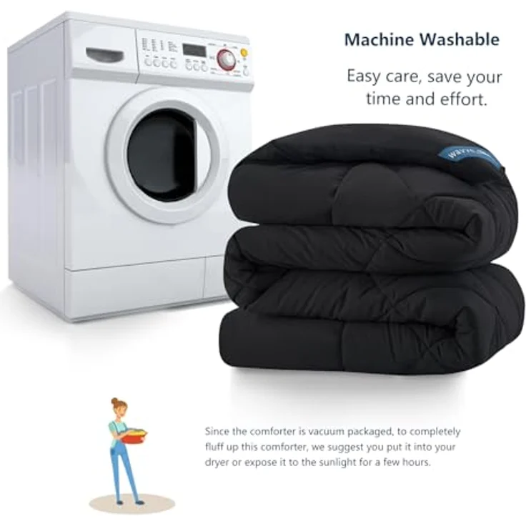 WAVVE Bettdecke 155x220 cm Ganzjahresdecke 4 Jahreszeiten, Steppdecke 300gsm Mikrofaser 155x220 cm, Super Weiche Decke Zudecke Schlafdecke Atmungsaktive 155x220 Schwarz – Bild 9