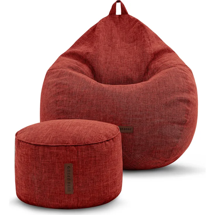 Green Bean® 2er Set Indoor Sitzsack + Hocker mit EPS-Perlen Füllung - Sitzhocker Sitz-pouf , Rot, XXL