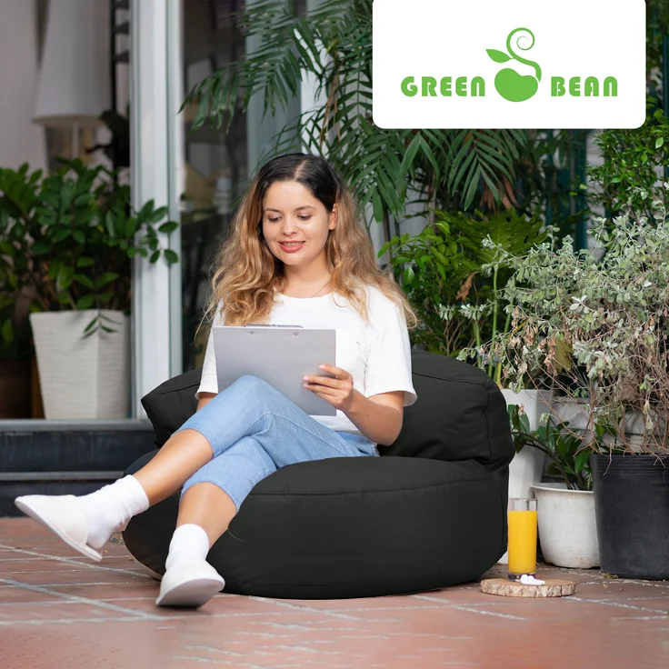Green Bean® Sitzsack Sofa mit Füllmaterial - Lounge im Sitzsack-Design 90x50cm mit ergonomischer Rückenlehne & waschbarem Bezug - Indoor und Outdoor geeignet in Schwarz – Bild 7