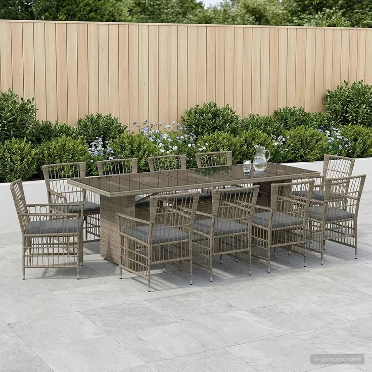 vidaXL Outdoor-Essgruppe 11 stk. Grau Poly-Rattan 3448947 – Bild 2