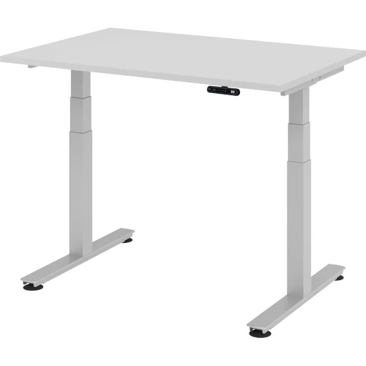 bümö elektrisch höhenverstellbarer Schreibtisch 120x80 cm in grau, Gestell in silber - Stehschreibtisch höhenverstellbar mit Memory-Steuerung, elektrischer Bürotisch, Gaming Tisch, XDSM-12-5-S