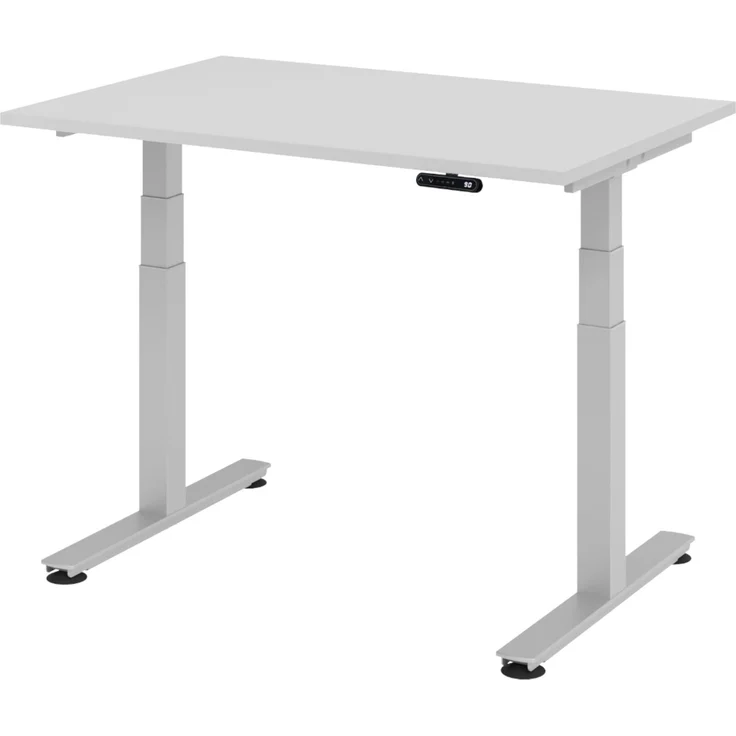 bümö elektrisch höhenverstellbarer Schreibtisch 120x80 cm in grau, Gestell in silber - Stehschreibtisch höhenverstellbar mit Memory-Steuerung, elektrischer Bürotisch, Gaming Tisch, XDSM-12-5-S