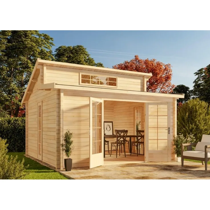 Alpholz Gartenhaus Lausitz ISO Gartenhaus aus Holz Holzhaus mit 40 mm Wandstärke Blockbohlenhaus mit Montagematerial