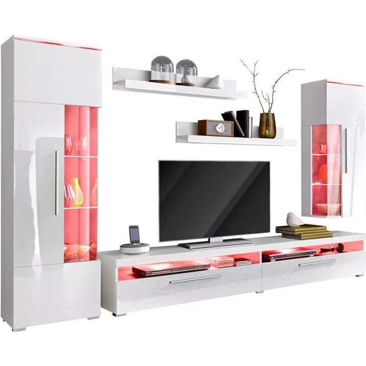 INOSIGN Wohnwand India,Breite 245cm moderne Mediawand ohne Beleuchtung, Anbauwand (Set,5-St, 1xVitrine,1xHängevitrine,1TV-Schrank,2xWandregal) – Bild 4