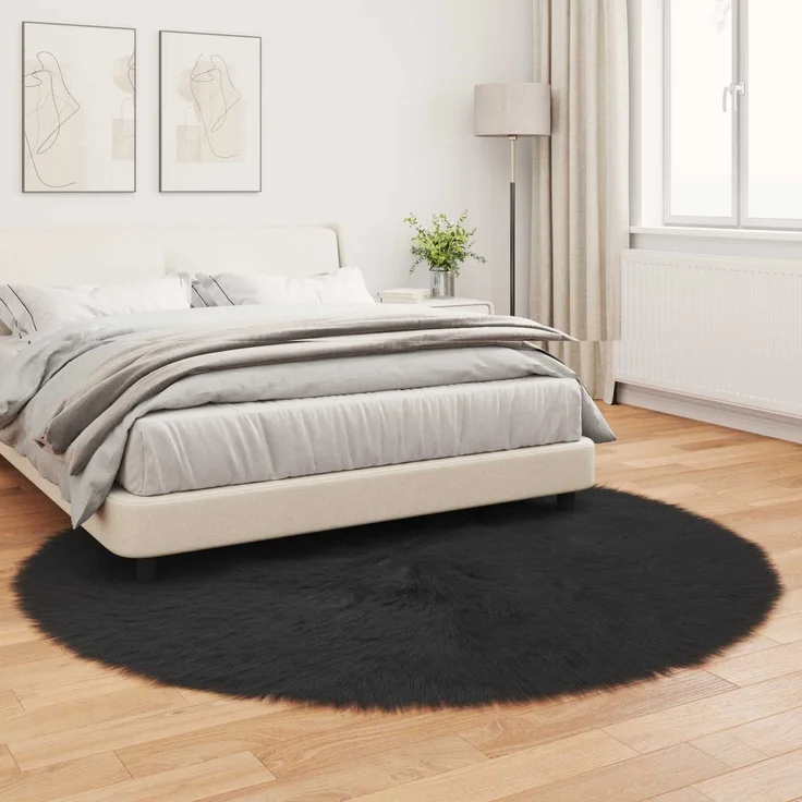 vidaXL Kunstschaffell Teppich Tafalla Schwarz Ø 200 cm Polyester 42021583 – Bild 3
