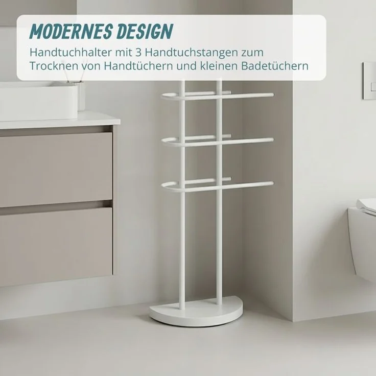 Relaxdays Weißer Handtuchständer mit 3 Stangen – Bild 3