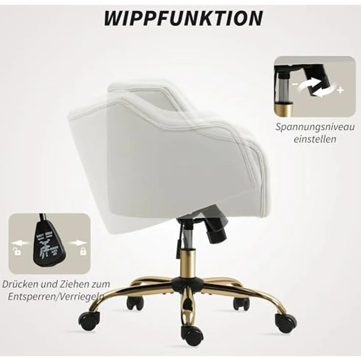 HOMCOM Bürostuhl Gepolsterter Schreibtischstuhl in Leinenoptik (360° drehbar Relaxsessel mit Räder, 1 St), höhenverstellbar, Beige, 54 x 52 x 73-81 cm – Bild 5