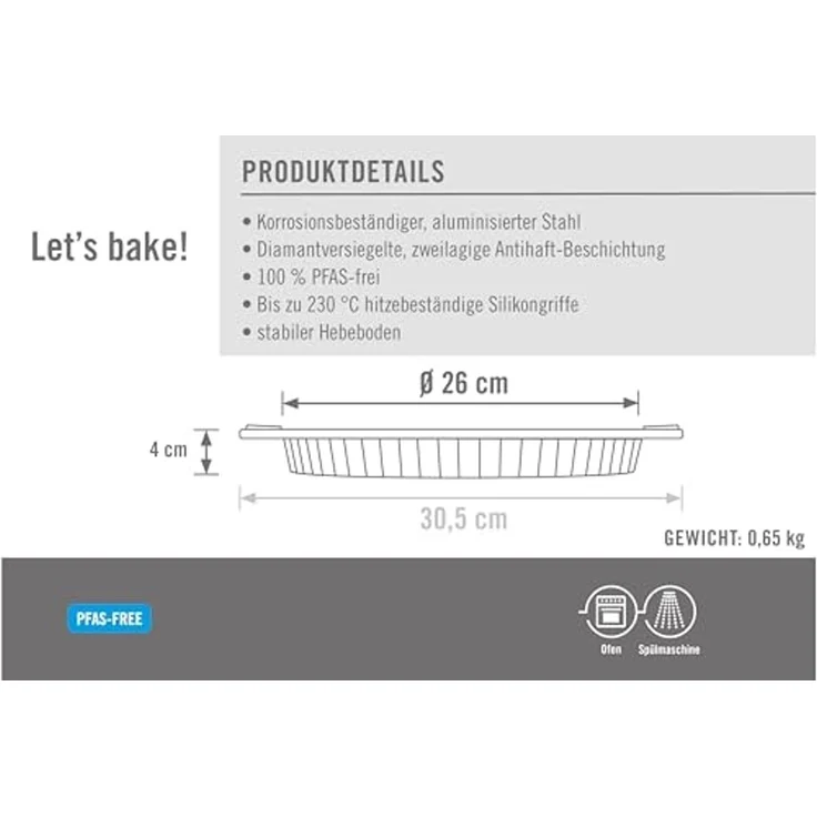 WOLL Tarteform Woll Let's bake! Quiche- und Tarteform, Kuchenform, Backform, rund, (1-tlg), mit Antihaftversiegelung und integrierten Silikongriffen, PFAS-Frei – Bild 6