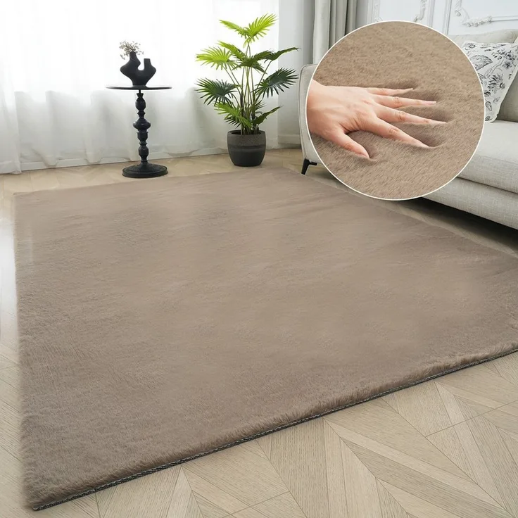 Bruno Banani Fellteppich Rabbit 2, Kunstfell Teppich, Modern, rechteckig, Höhe: 25 mm, Kaninchenfell-Haptik, sehr weich, Wohnzimmer, Schlafzimmer, Esszimmer