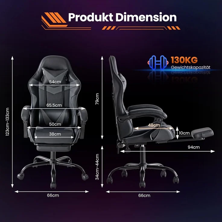 Sweetcrispy Gaming Stuhl, Gaming Chair mit Fußstütze Kopfstütze Lendenwirbelstütze, Ergonomischer PC Stuhl, Höhenverstellbarer Bürostuhl Computerstuhl, Gamer Stuhl, Drehbarer Schreibtischstuhl, Grau – Bild 3