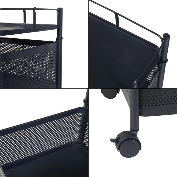 Rollwagen Sunndal mit 3 Ebenen 64,5x27x27cm Schwarz [en. casa] – Bild 6