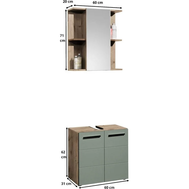 moebel-dich-auf Badezimmer-Set VALENCIA, (Waschbeckenunterschrank, Spiegelschrank, MDF-Fronten tiefgezogen, Korpus melaminbeschichtet) – Bild 3