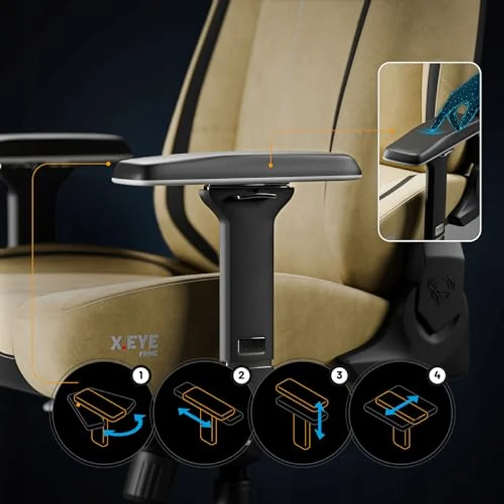 Diablo Ergonomischer Gaming Stuhl Stoff X.Eye Prime Pc Stuhl mit Magnet-Kopfstütze Gaming Sessel Kühlfunktion Gaming Stuhl Ergonomisch Strapazierfähiger Stoff Gaming Chair 140 kg Broken Gold – Bild 8