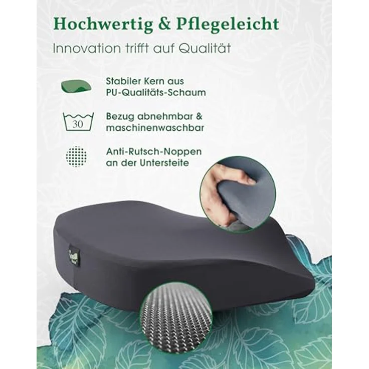 VitaL Kissen® Hüftkissen – ergonomisches orthopädisches Sitzkissen für Bürostühle – entlastet Rücken, Hüfte, Knie & LWS, rutschfeste Unterseite, Made in Germany – Bild 4