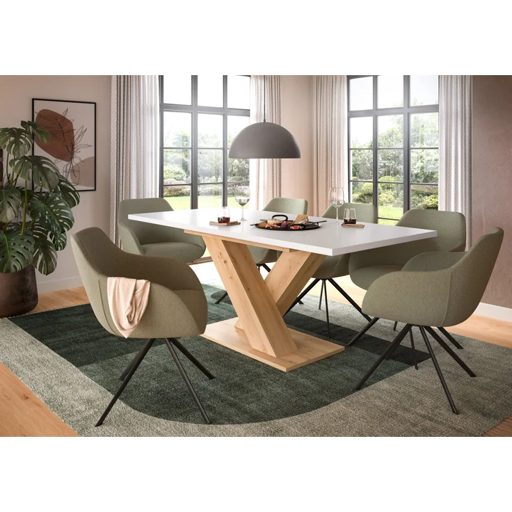 Kulissen-Esstisch >Motion< ausziehbar 190cm, weiß / artisan Dekor - 150/190x76x90cm (BxHxT) – Bild 2