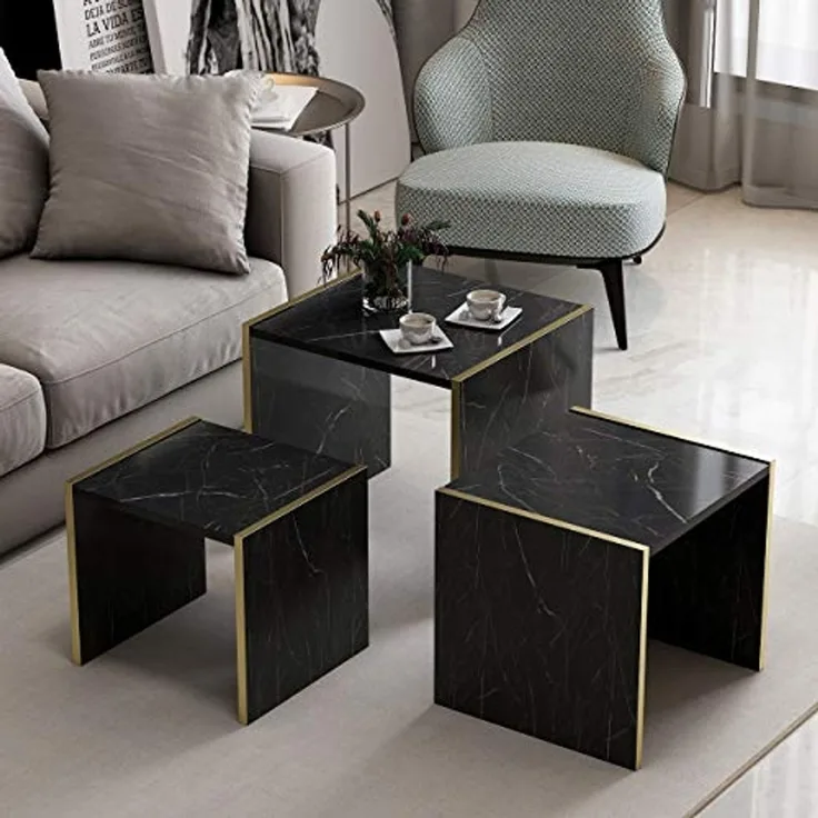 Homemania Home Mania Couchtisch, Melaminspanplatte, Schwarz, Gold, 49 x 45 x 45 cm