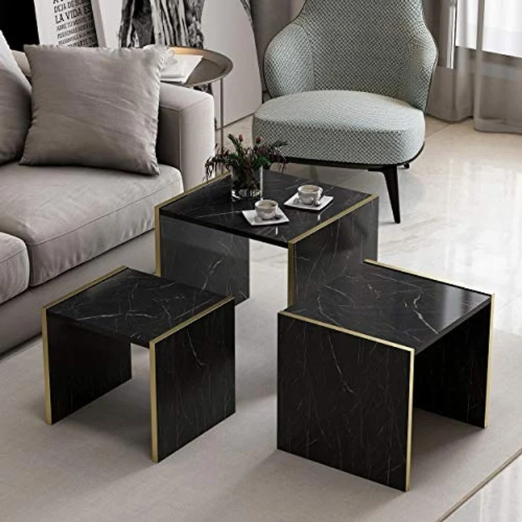 Homemania Home Mania Couchtisch, Melaminspanplatte, Schwarz, Gold, 49 x 45 x 45 cm – Bild 1