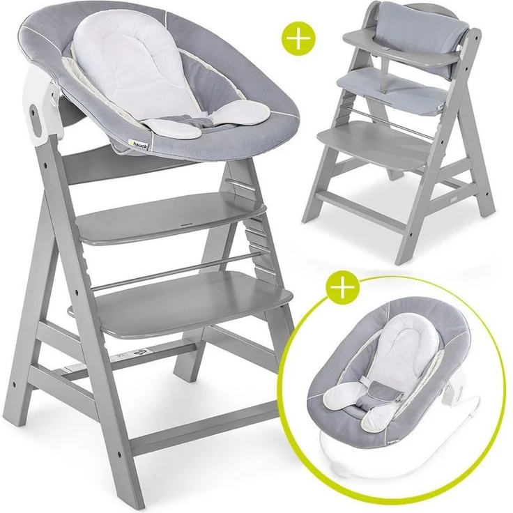 Hauck Hochstuhl Alpha Plus Grey Newborn Set (Set, 4 St), Holz Babystuhl ab Geburt inkl. Aufsatz für Neugeborene & Sitzauflage – Bild 5