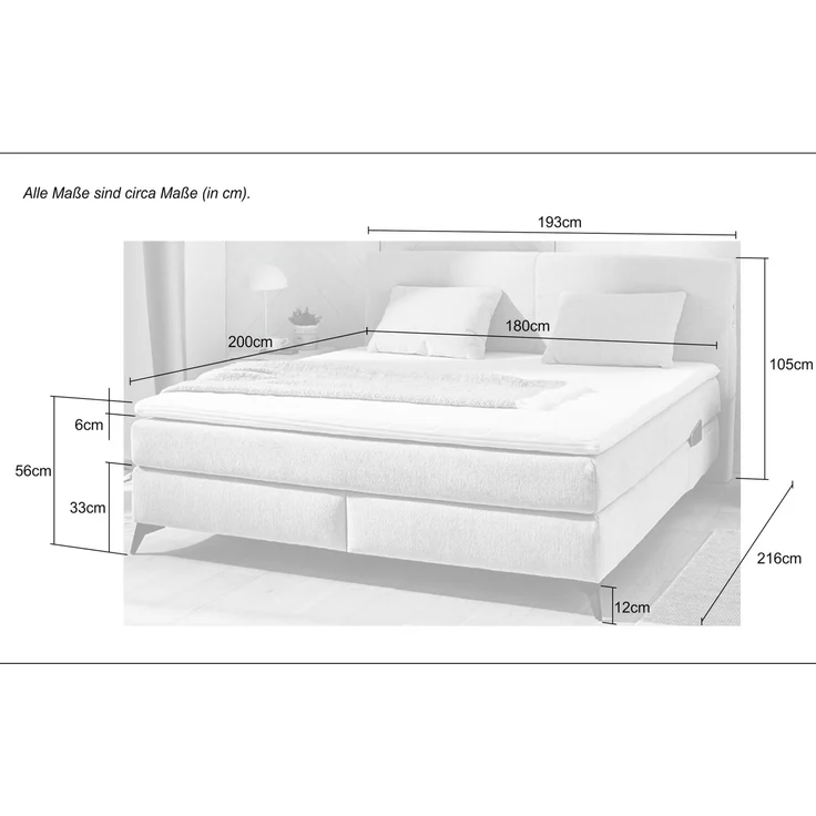 Boxspringbett 180x200 H4 Federkernmatratzen Bonell Topper in Chenille Dunkelgrau – Bild 9