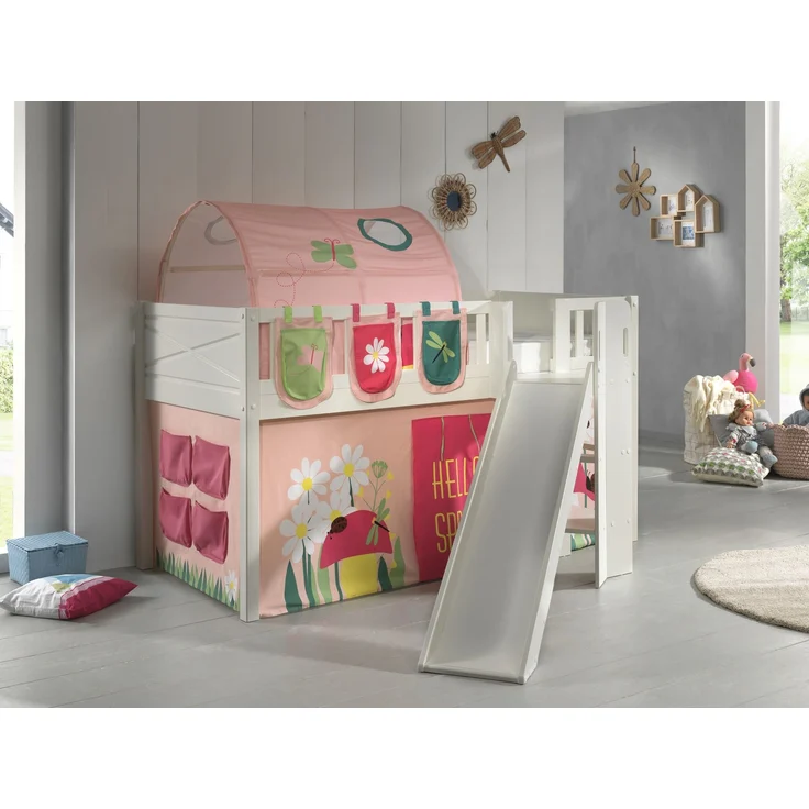 Kinderbett mit Rutsche Karyl Massivholz Weiß Textilset Spring 4 – Bild 2