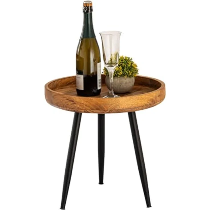 Amagohome Couchtisch Beistelltisch Holz rund Couchtisch Wohnzimmer Tisch Metalbeine Holzpla – Bild 2