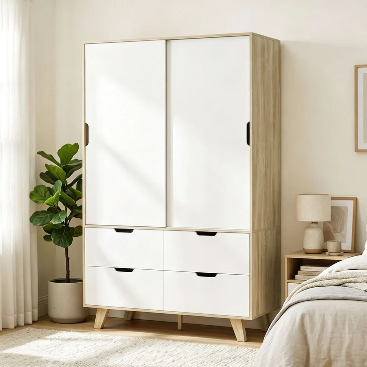 HOMCOM Kleiderschrank, MDF, Kiefernholz, Eiche+Weiß, 120 x 50 x 187,5 cm – Bild 9