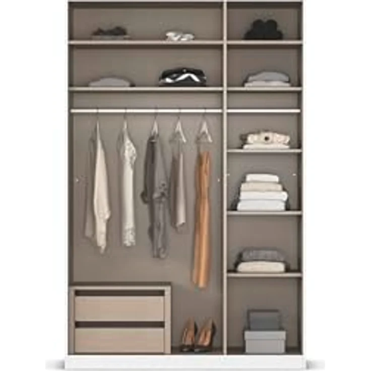 Rauch Möbel Alabama, Kleiderschrank für Schlafzimmer, Kinderzimmer, Wohnzimmer, Garderobe, Flur, 3-türig, mit Zubehör Premium, Farbe Weiß Hochglanz/Eiche Artisan, Holz, Breite 136 cm – Bild 7