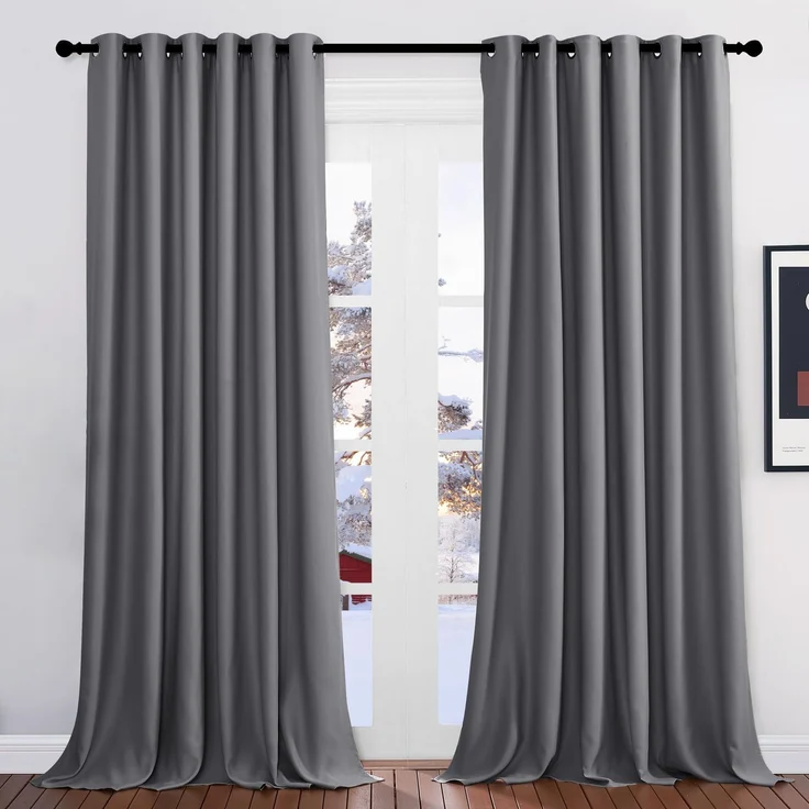 PONY DANCE Thermovorhang Kälteschutz Extra Breite Vorhänge Verdunkelung | 2er Set H245 x B200cm, Grau, Abdunkelnde Gardinen für Große Fenster, Sichtschutz, mit Ösen, für Schlafzimmer Wohnzimmer