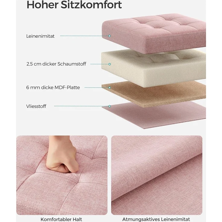 Songmics 30 cm Sitzbank mit Stauraum, klappbare Sitztruhe, Aufbewahrungsbox, Fußbank, pastellrosa LSF028R01 – Bild 4
